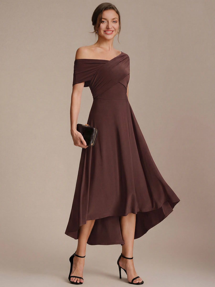 Asymmetrischer Saum V-Ausschnitt A-Linien Kleid Aus Mesh Elegantem Design Vielseitiger Tragem?glichkeit #Farbe_Chocolate Brown