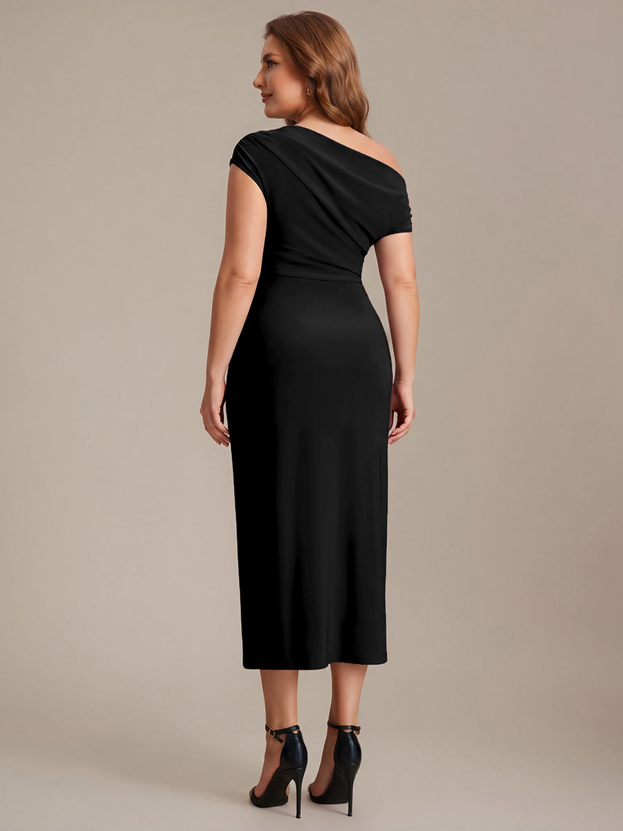 Midi Tea L?nge Schulterfreier Ausschnitt Figurbetont Kleid Aus Mesh Mit Schlitz #Farbe_Schwarz