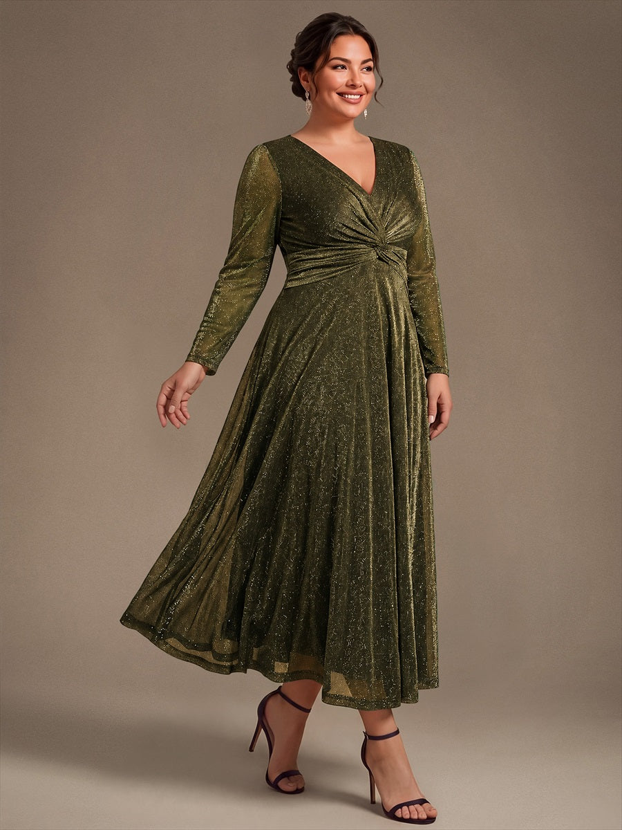 Tea Länge A Linie Kleid Mit Überkreuztem Ausschnitt Aus Lurex Netzstoff Perfekt Für Binden #Farbe_Goldmetallic