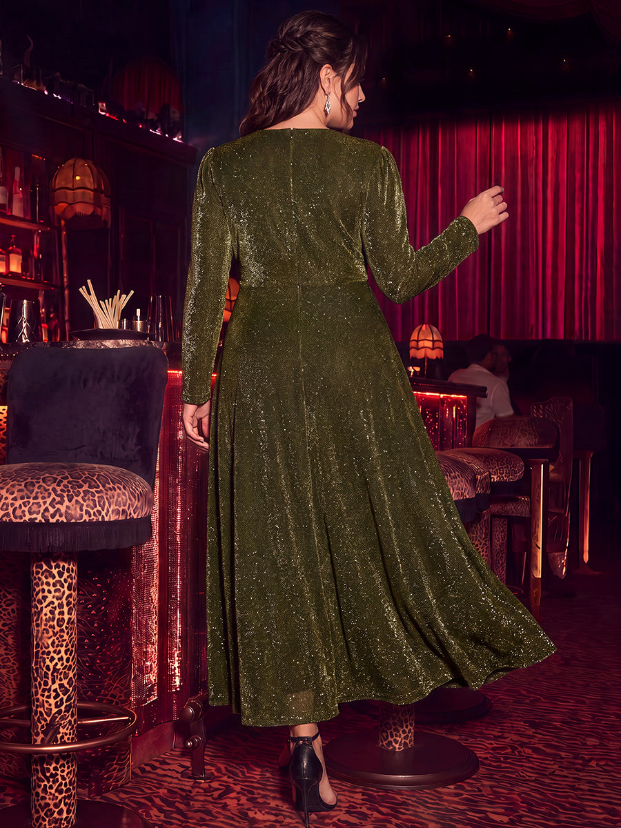 Tea Länge A Linie Kleid Mit Überkreuztem Ausschnitt Aus Lurex Netzstoff Perfekt Für Binden #Farbe_Goldmetallic