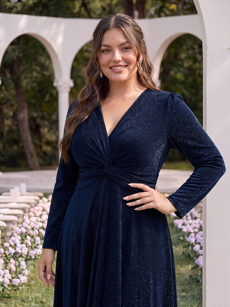 Tea Länge A Linie Kleid Mit Überkreuztem Ausschnitt Aus Lurex Netzstoff Perfekt Für Binden #Farbe_Marineblau