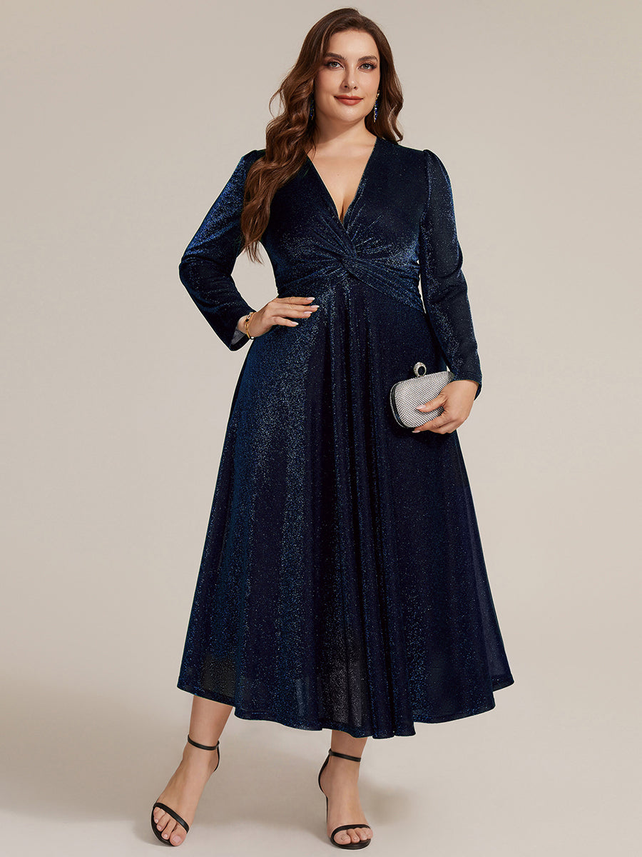 Tea Länge A Linie Kleid Mit Überkreuztem Ausschnitt Aus Lurex Netzstoff Perfekt Für Binden #Farbe_Marineblau