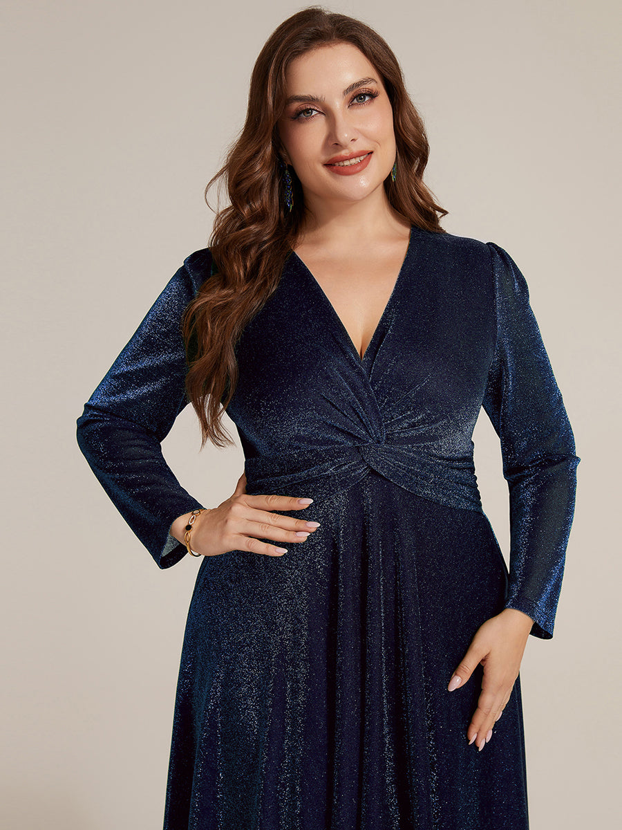 Tea Länge A Linie Kleid Mit Überkreuztem Ausschnitt Aus Lurex Netzstoff Perfekt Für Binden #Farbe_Marineblau