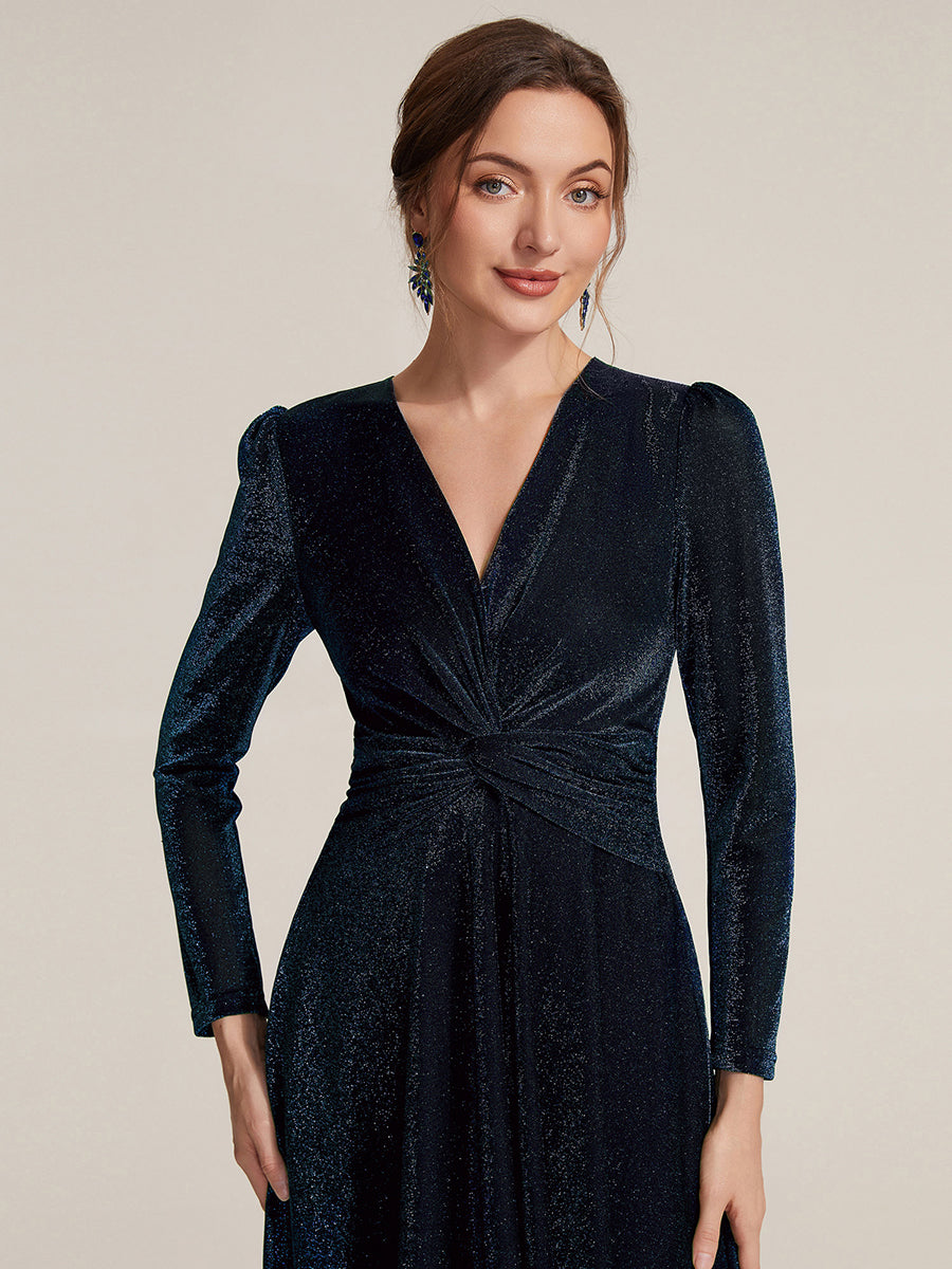 Tea Länge A Linie Kleid Mit Überkreuztem Ausschnitt Aus Lurex Netzstoff Perfekt Für Binden #Farbe_Marineblau