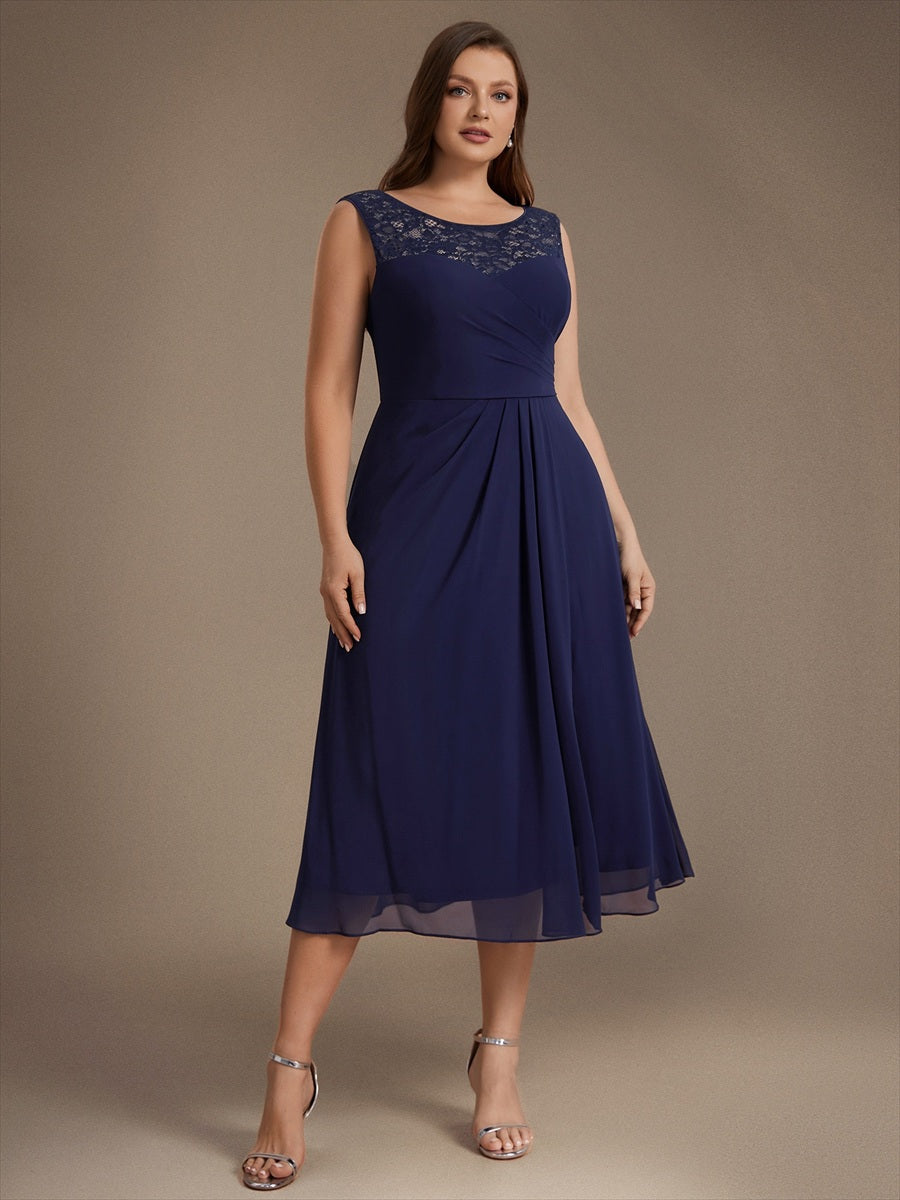 Chiffon mit A-Linie, Ärmellos, und hochzeitsgastkleid #Farbe_Marineblau