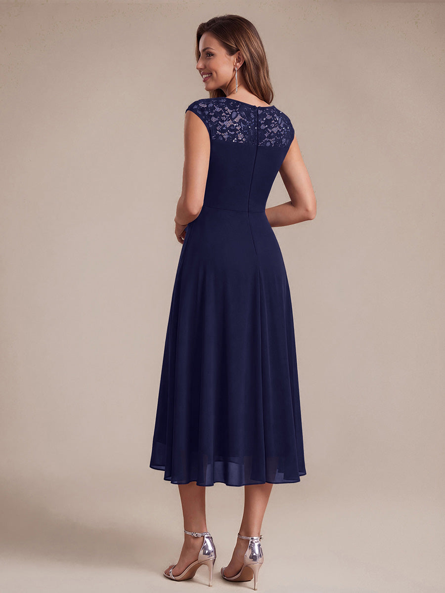 Chiffon mit A-Linie, Ärmellos, und hochzeitsgastkleid #Farbe_Marineblau