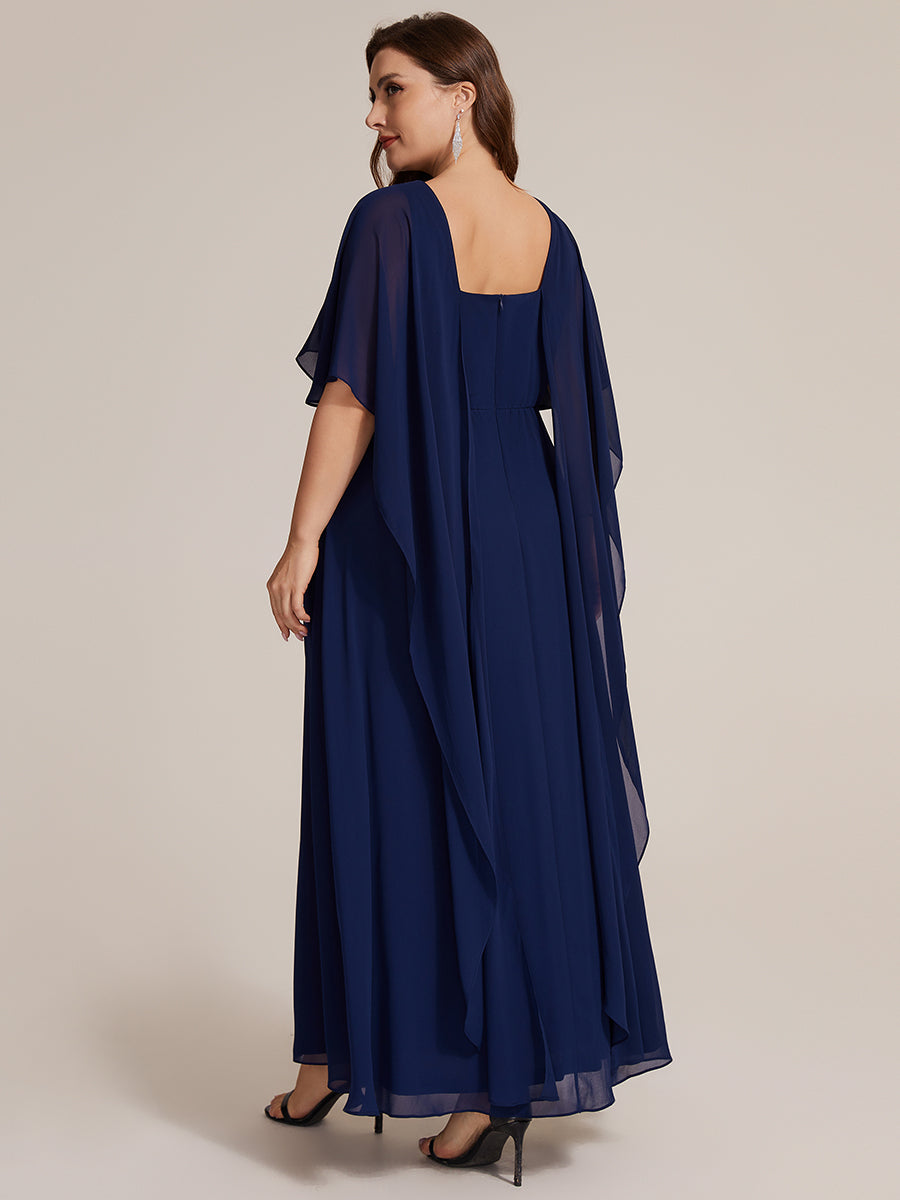 Chiffon mit A-Linie, Cape-Ärmel, und brautmutterkleid #Farbe_Marineblau