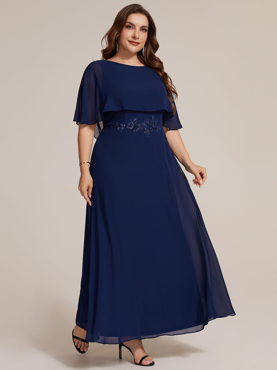 Chiffon mit A-Linie, Cape-Ärmel, und brautmutterkleid #Farbe_Marineblau