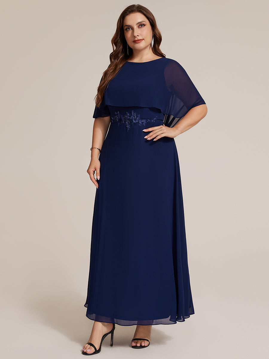 Chiffon mit A-Linie, Cape-Ärmel, und brautmutterkleid #Farbe_Marineblau