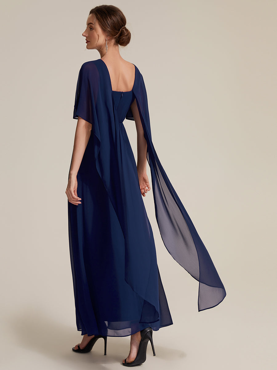 Chiffon mit A-Linie, Cape-Ärmel, und brautmutterkleid #Farbe_Marineblau
