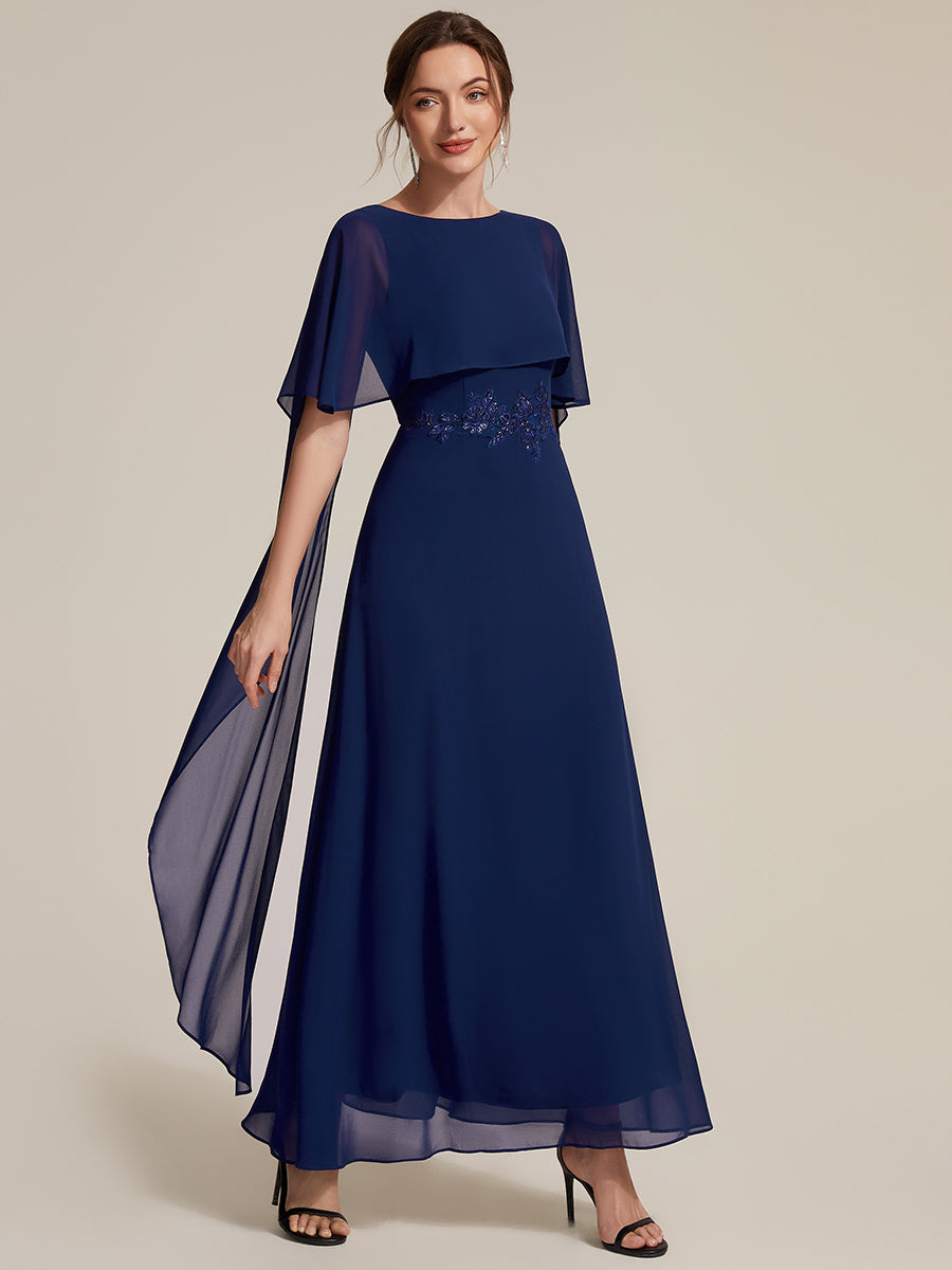 Chiffon mit A-Linie, Cape-Ärmel, und brautmutterkleid #Farbe_Marineblau