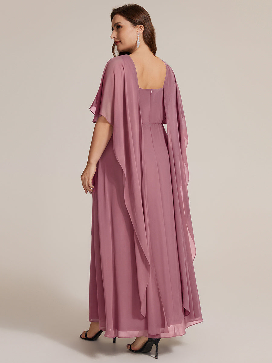 Chiffon mit A-Linie, Cape-Ärmel, und brautmutterkleid #Farbe_Orchideenviolett