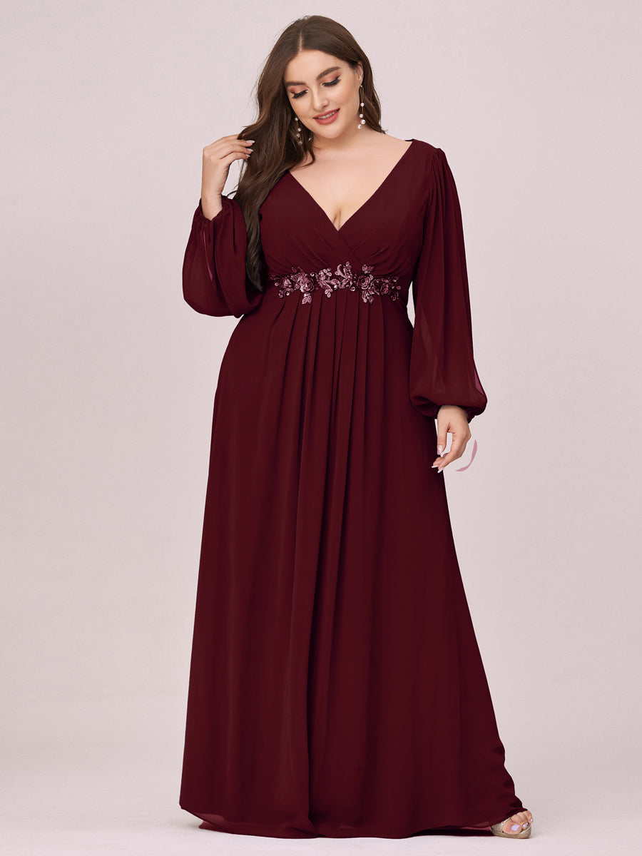 A-Linie Chiffon Lang mit Ärmel Brautmutterkleider #Farbe_Burgunderrot