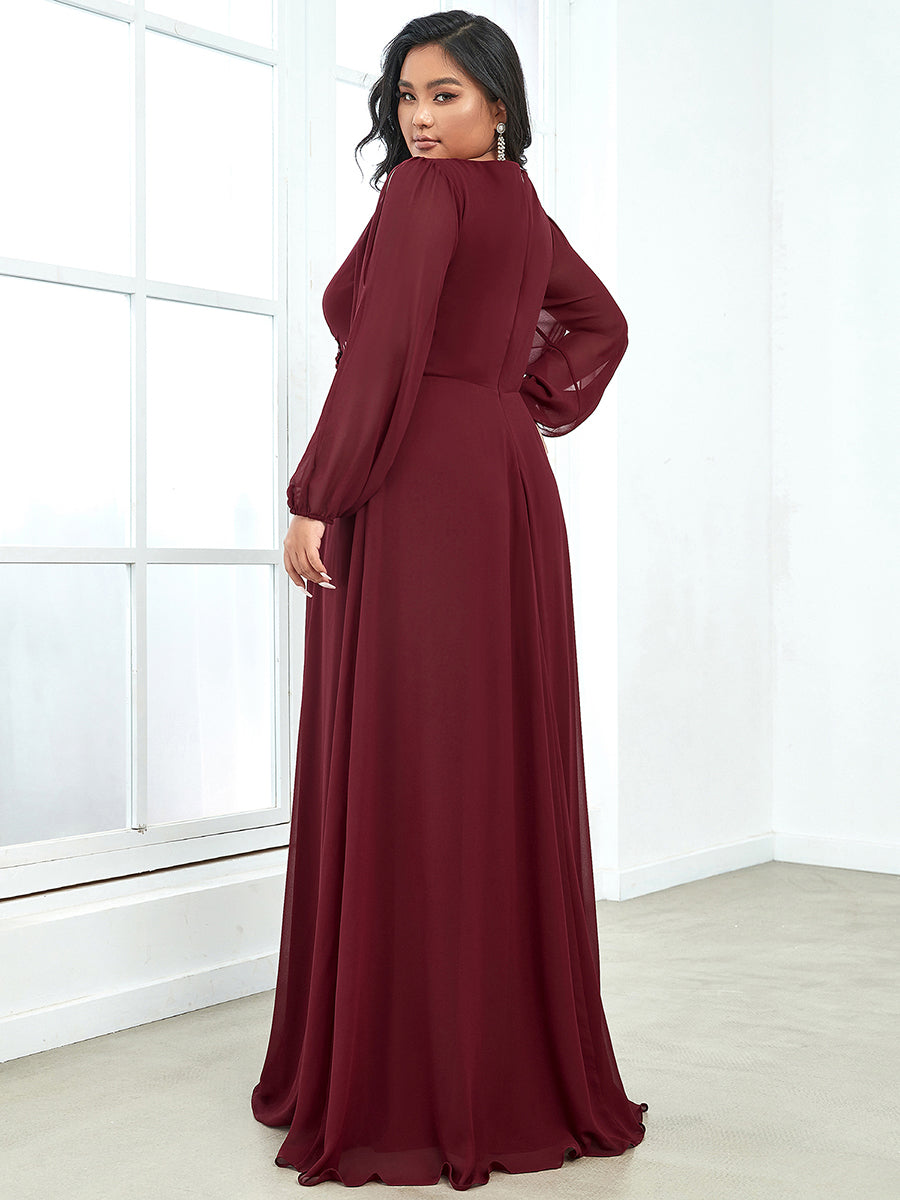 A-Linie Chiffon Lang mit Ärmel Brautmutterkleider #Farbe_Burgunderrot