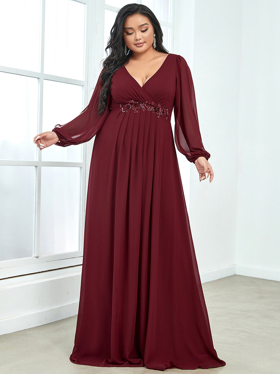 A-Linie Chiffon Lang mit Ärmel Brautmutterkleider #Farbe_Burgunderrot