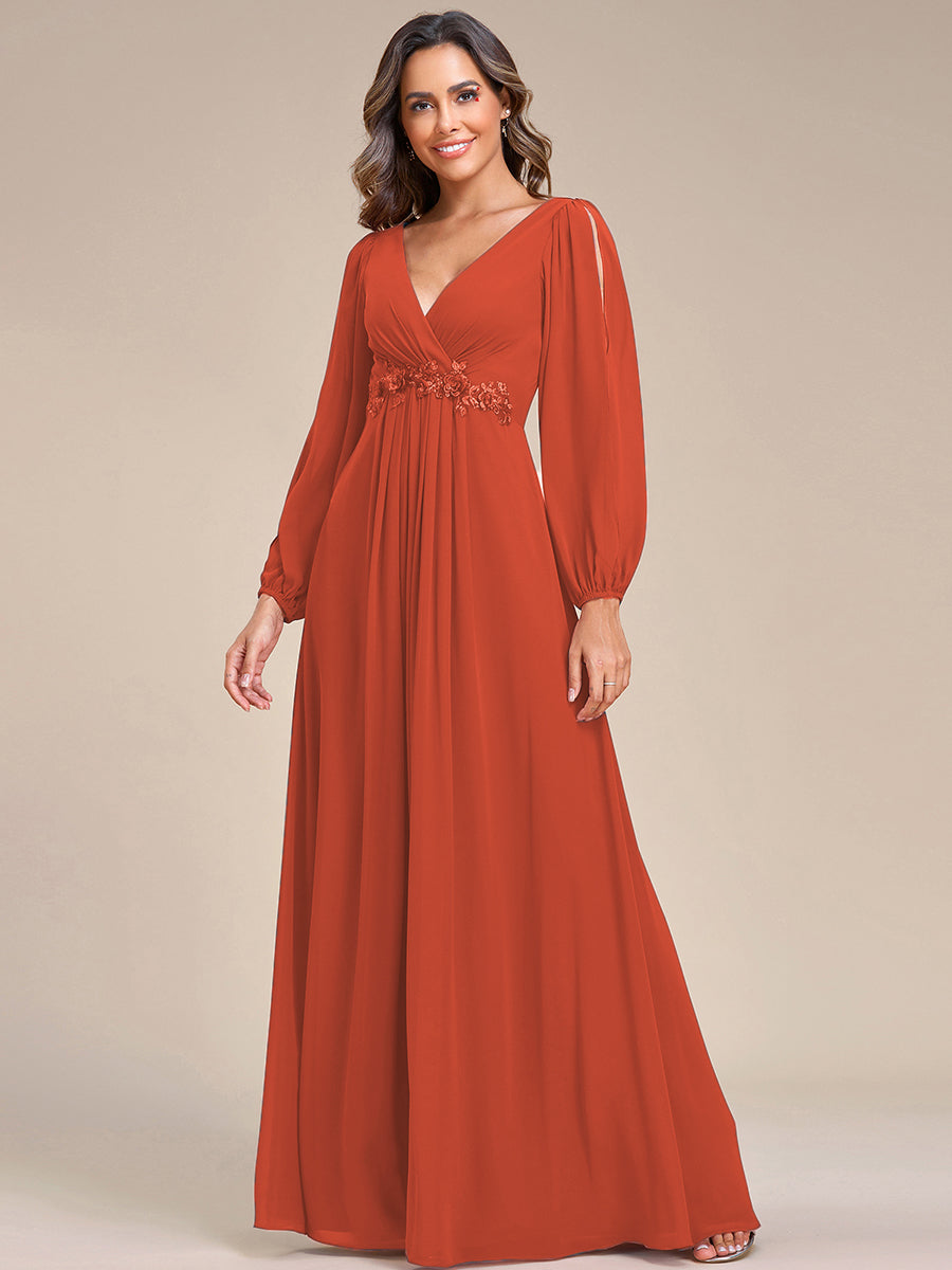 A-Linie Chiffon Lang mit Ärmel Brautmutterkleider #Farbe_Gebranntes Orange