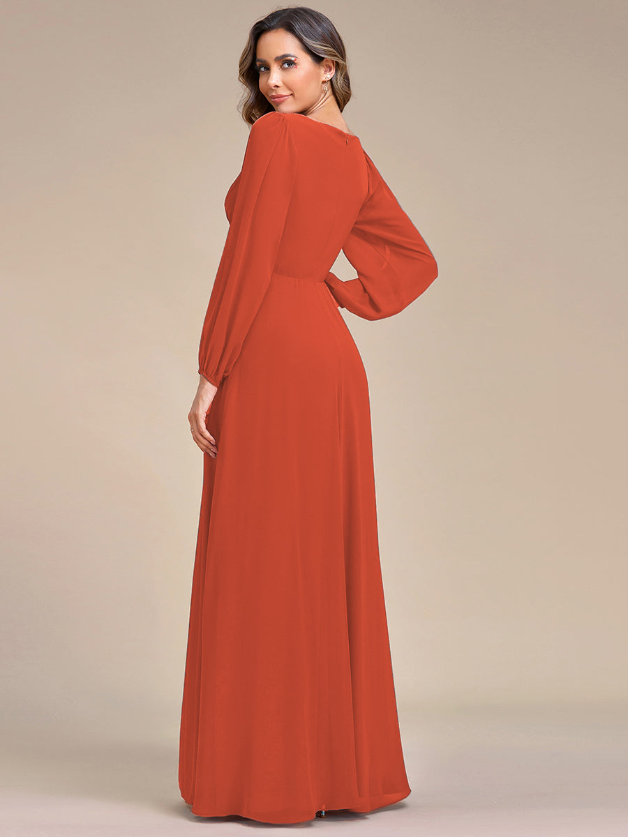 A-Linie Chiffon Lang mit Ärmel Brautmutterkleider #Farbe_Gebranntes Orange