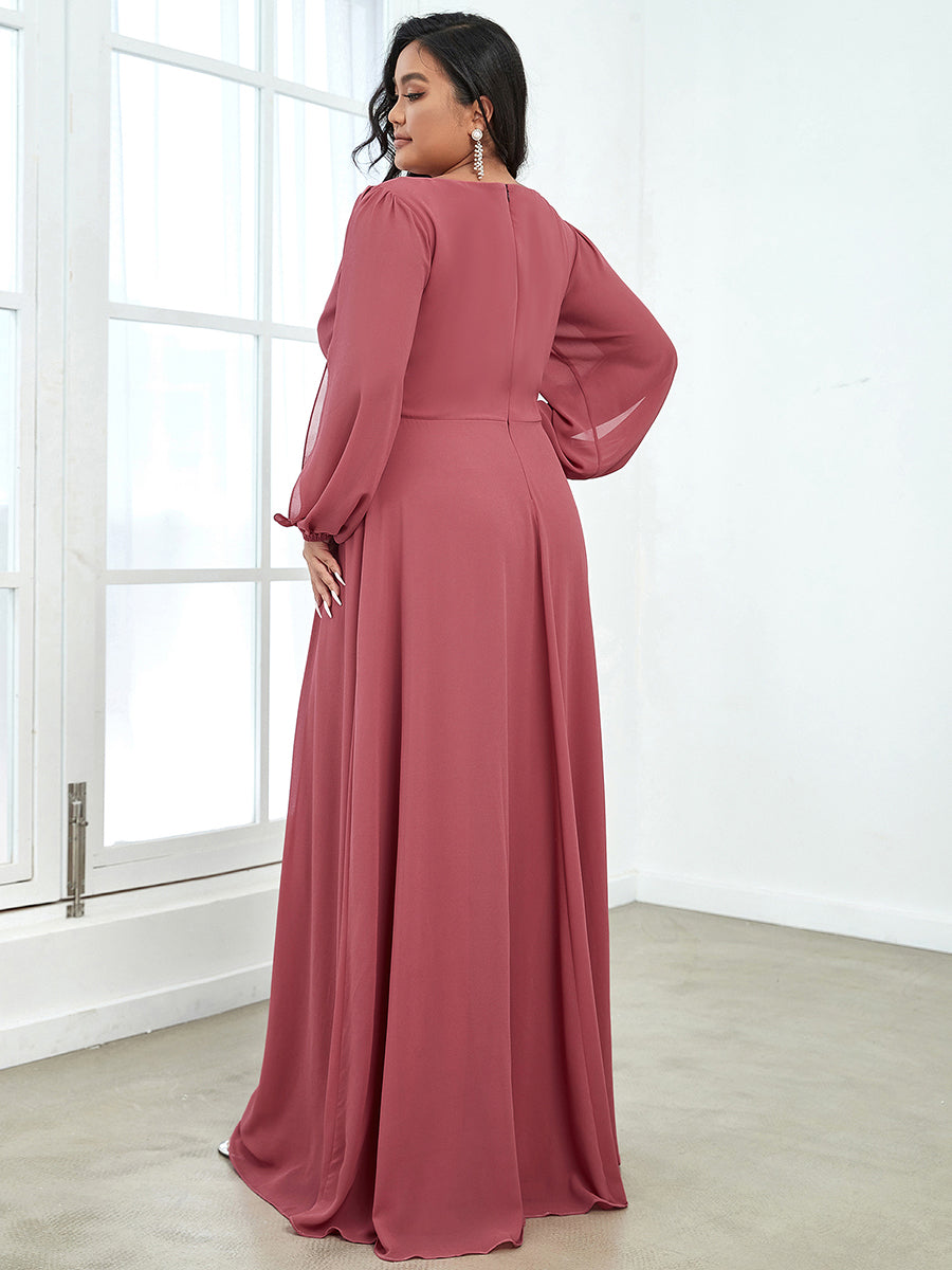 A-Linie Chiffon Lang mit Ärmel Brautmutterkleider #Farbe_Beige-Braun