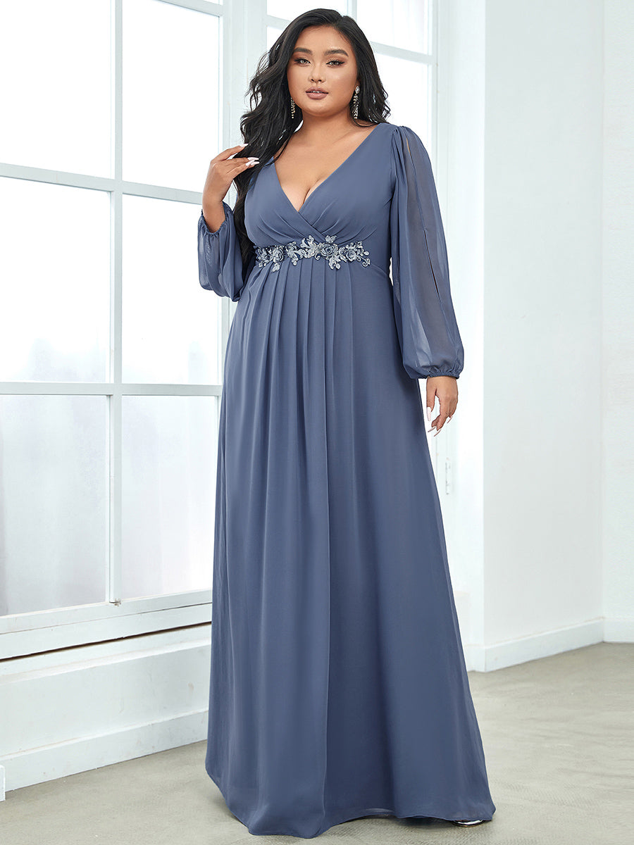 A-Linie Chiffon Lang mit Ärmel Brautmutterkleider #Farbe_Taubenblau