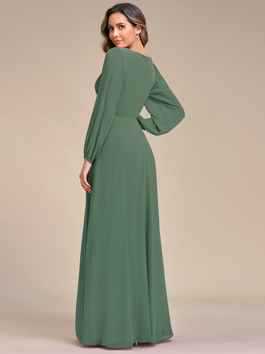 A-Linie Chiffon Lang mit Ärmel Brautmutterkleider #Farbe_Eukalyptus