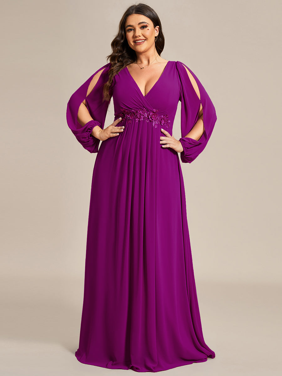 A-Linie Chiffon Lang mit Ärmel Brautmutterkleider #Farbe_Fuchsia