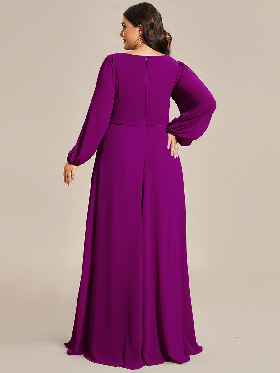 A-Linie Chiffon Lang mit Ärmel Brautmutterkleider #Farbe_Fuchsia