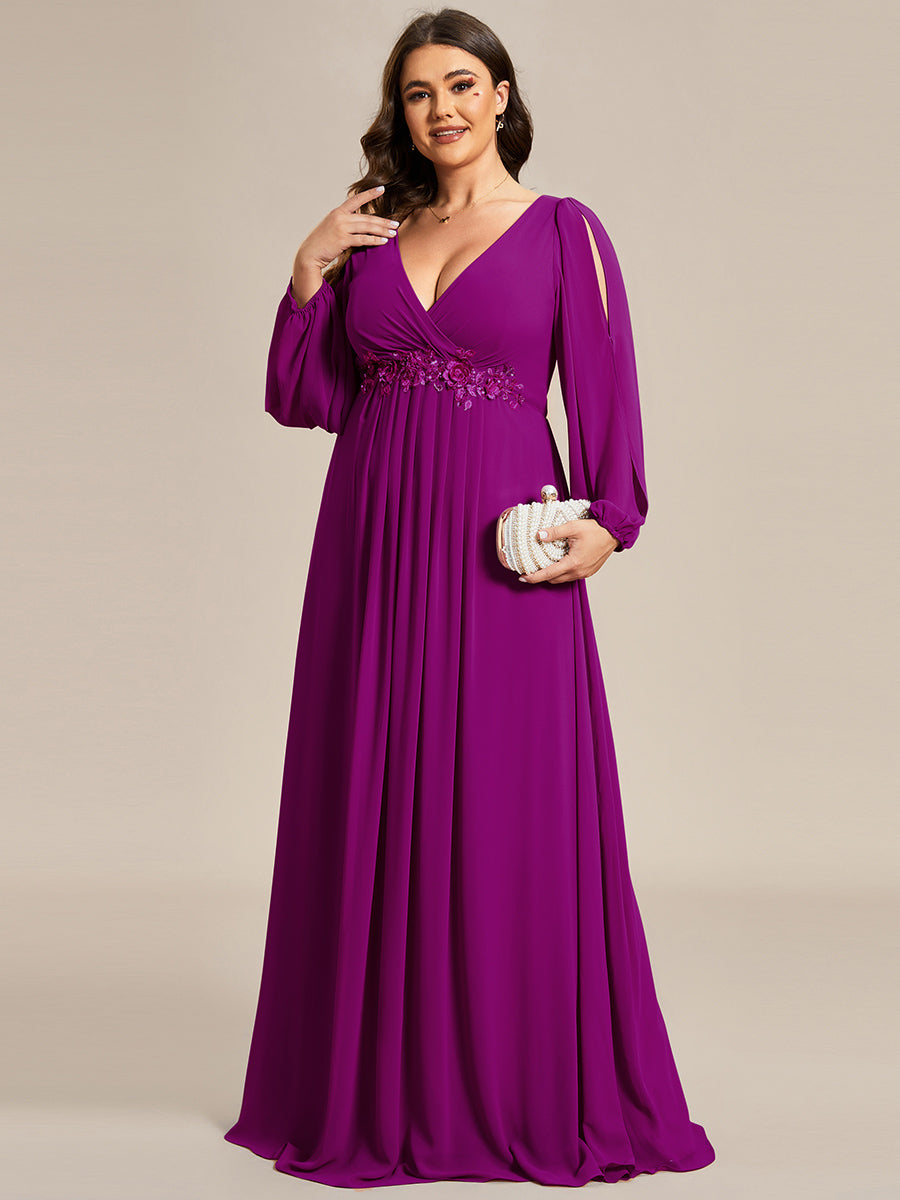 A-Linie Chiffon Lang mit Ärmel Brautmutterkleider #Farbe_Fuchsia