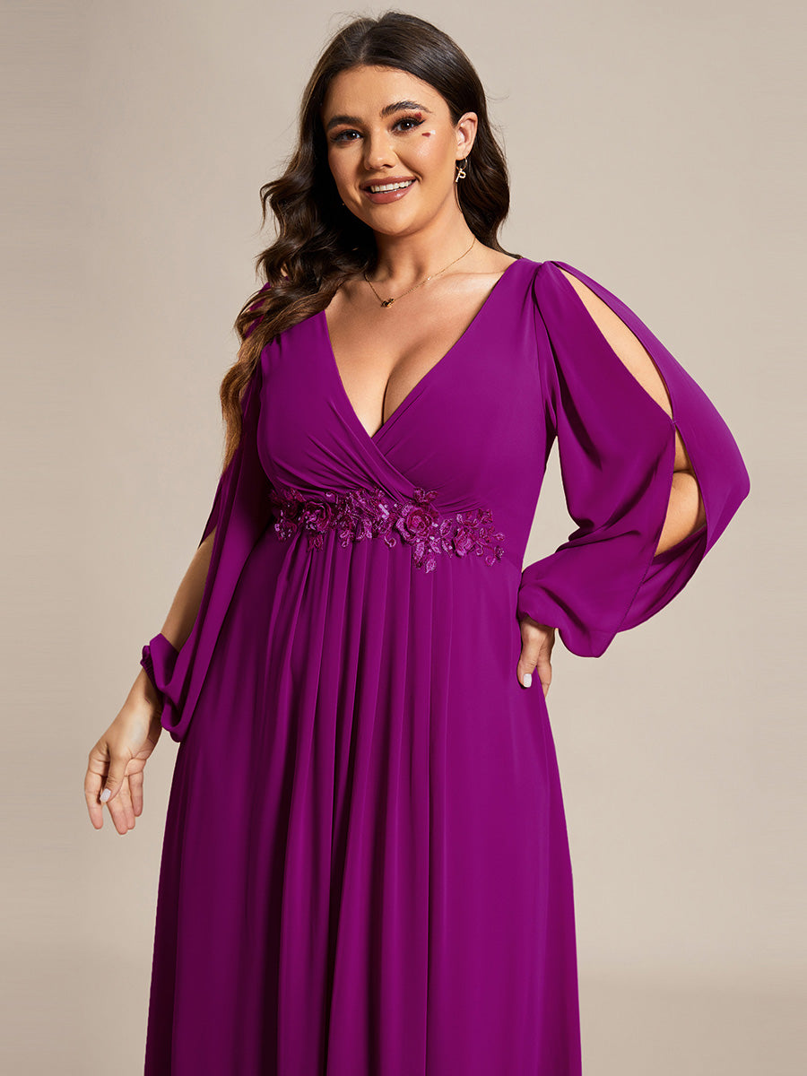 A-Linie Chiffon Lang mit Ärmel Brautmutterkleider #Farbe_Fuchsia