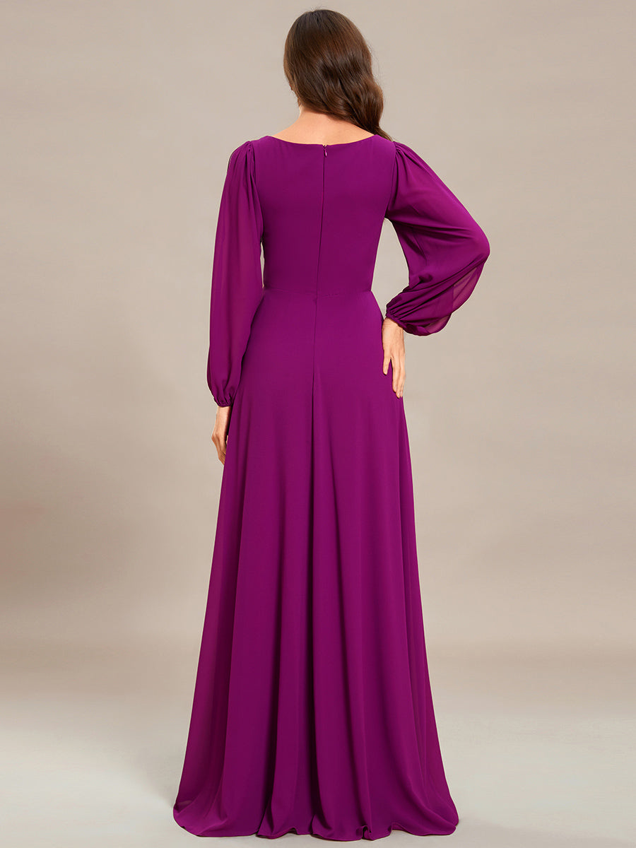 A-Linie Chiffon Lang mit Ärmel Brautmutterkleider #Farbe_Fuchsia