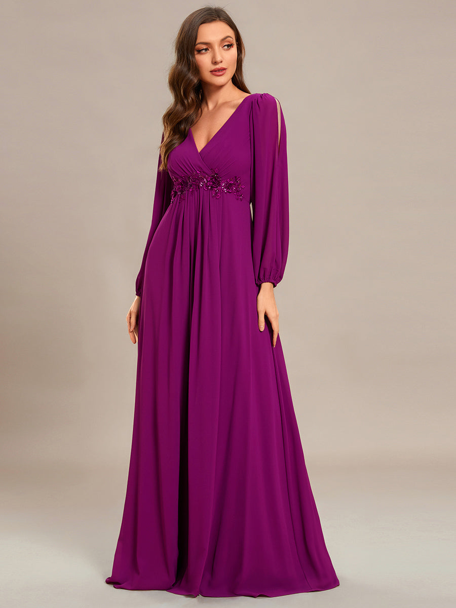 A-Linie Chiffon Lang mit Ärmel Brautmutterkleider #Farbe_Fuchsia