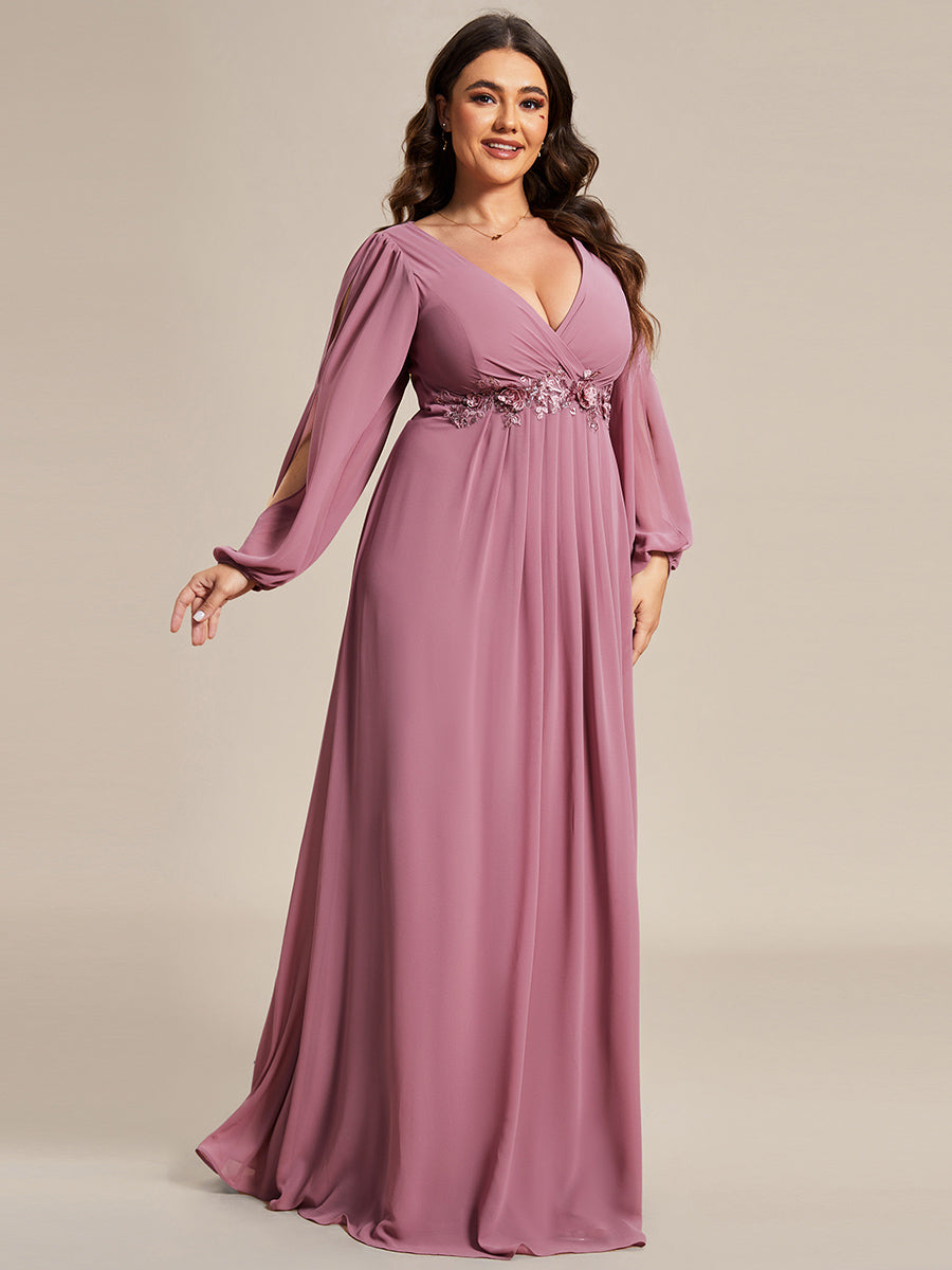 A-Linie Chiffon Lang mit Ärmel Brautmutterkleider #Farbe_Orchideenviolett