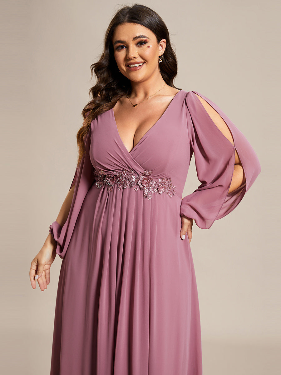 A-Linie Chiffon Lang mit Ärmel Brautmutterkleider #Farbe_Orchideenviolett