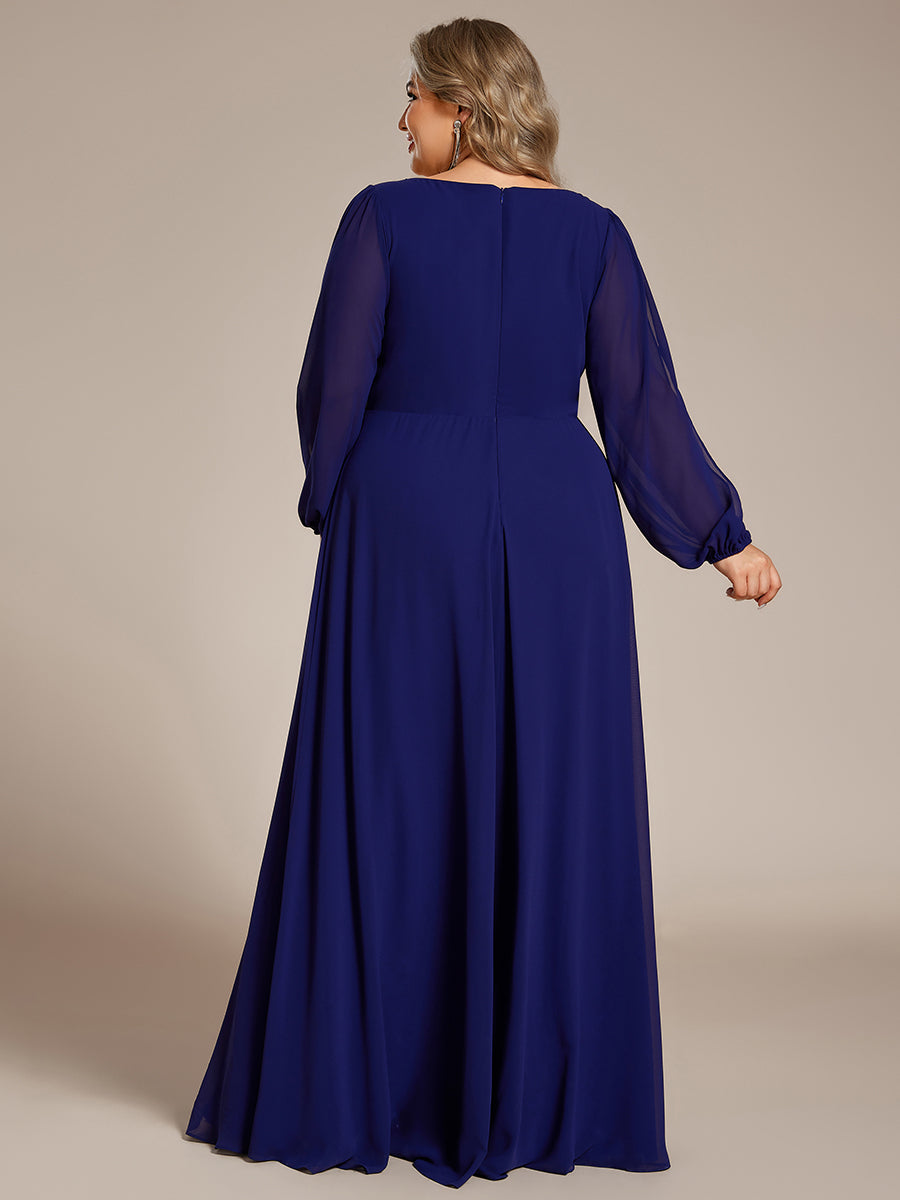 A-Linie Chiffon Lang mit Ärmel Brautmutterkleider #Farbe_Königsblau