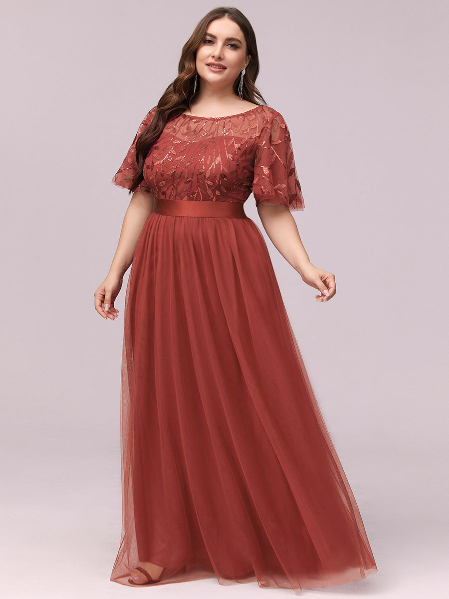Damen A-Line Kurzarm Bodenlanges Abendkleid 00904 #farbe_Gebranntes Orange