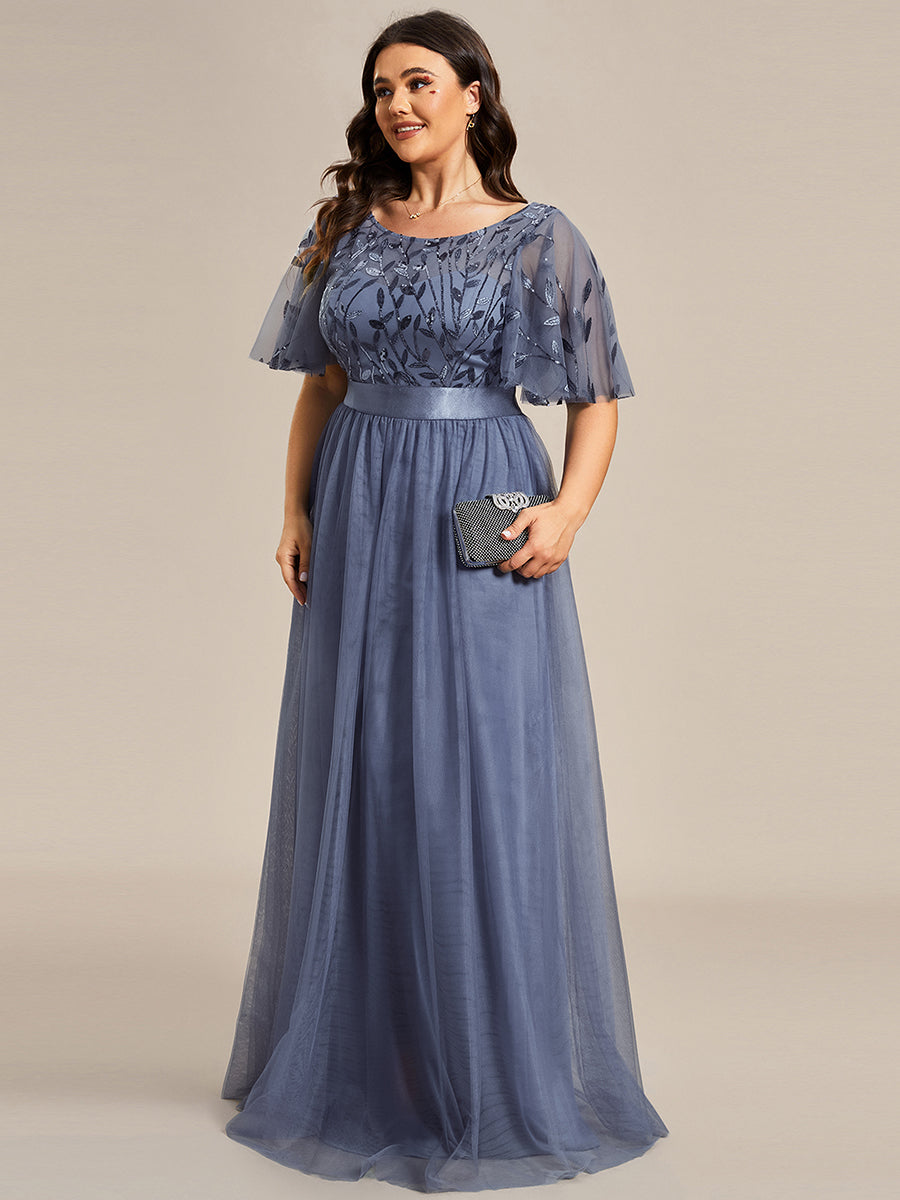 Damen A-Line Kurzarm Bodenlanges Abendkleid 00904 #farbe_Taubenblau