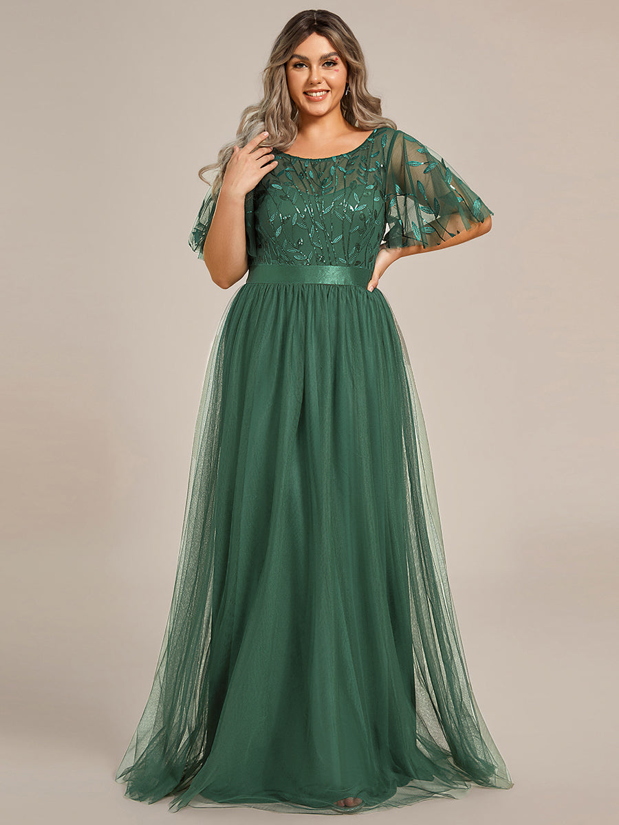 Damen A-Line Kurzarm Bodenlanges Abendkleid 00904 #farbe_Eukalyptus