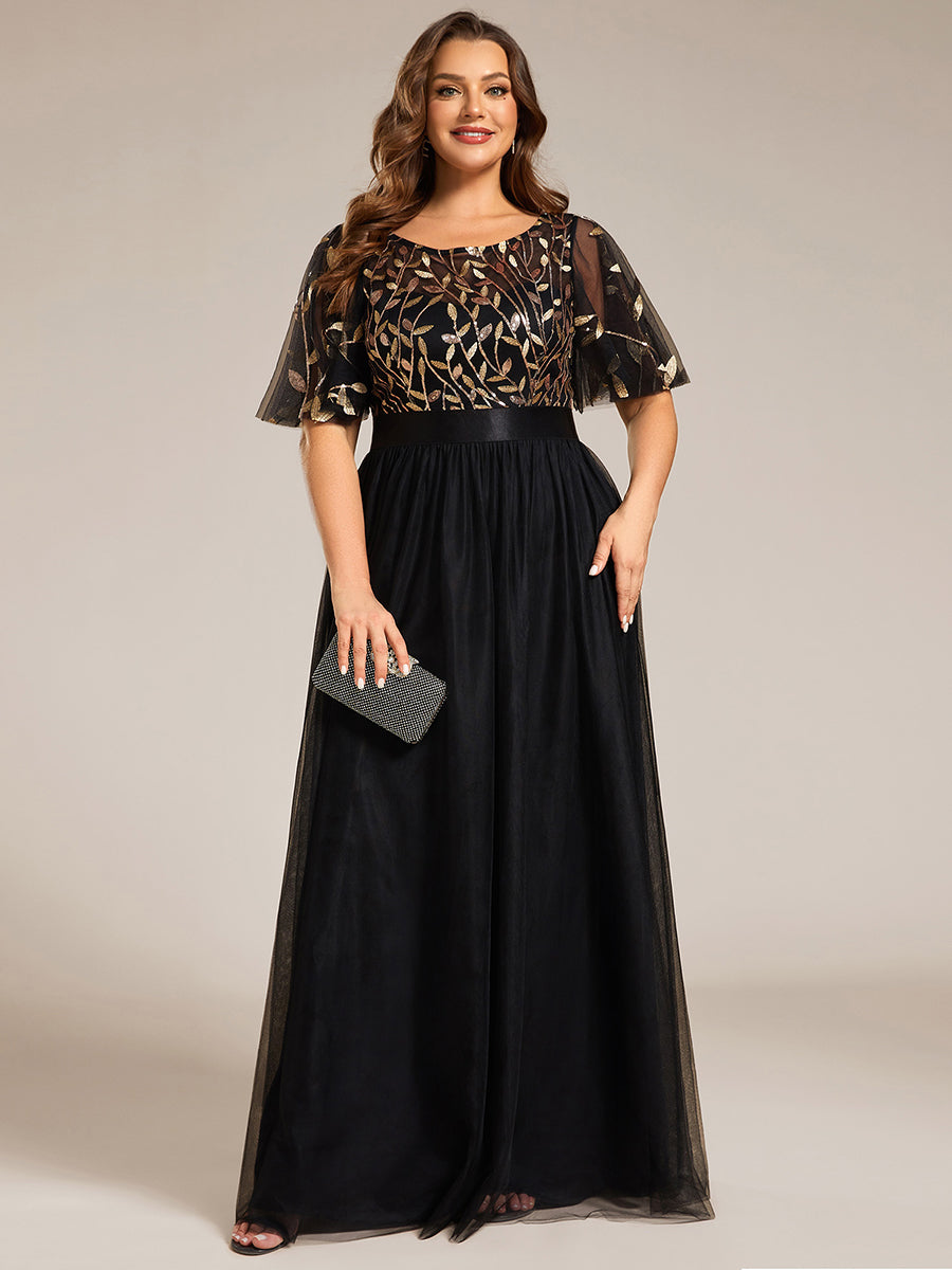 Damen A-Line Kurzarm Bodenlanges Abendkleid 00904 #farbe_Schwarz & Gold