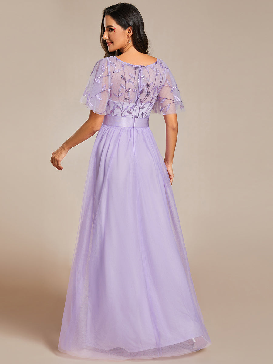 Damen A-Line Kurzarm Bodenlanges Abendkleid 00904 #farbe_Lavendel