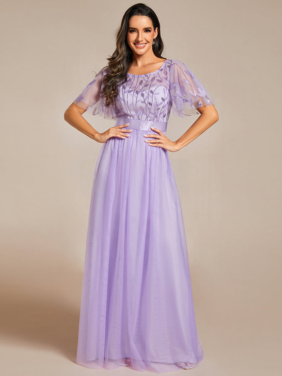 Damen A-Line Kurzarm Bodenlanges Abendkleid 00904 #farbe_Lavendel