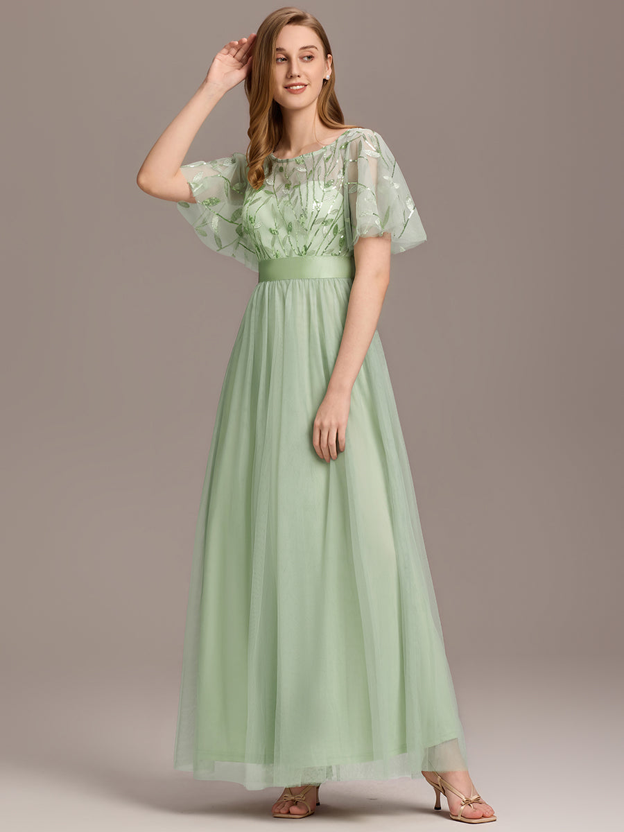 Damen A-Line Kurzarm Bodenlanges Abendkleid 00904 #farbe_Mintgrün