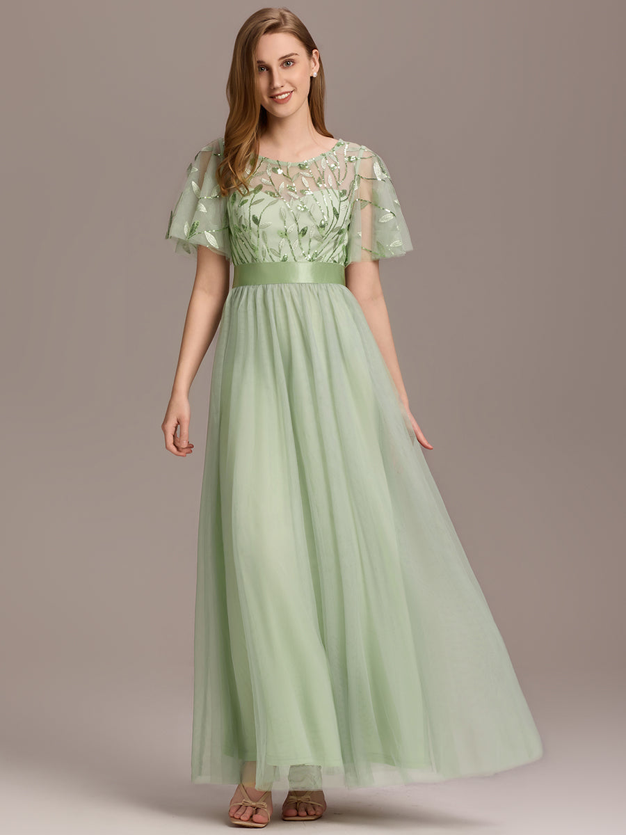 Damen A-Line Kurzarm Bodenlanges Abendkleid 00904 #farbe_Mintgrün