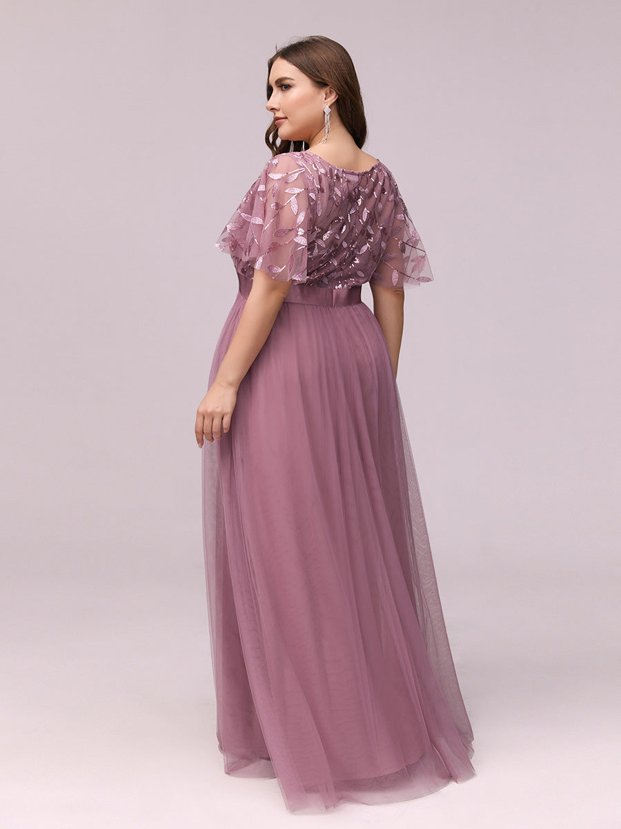 Damen A-Line Kurzarm Bodenlanges Abendkleid 00905 #farbe_Orchideenviolett