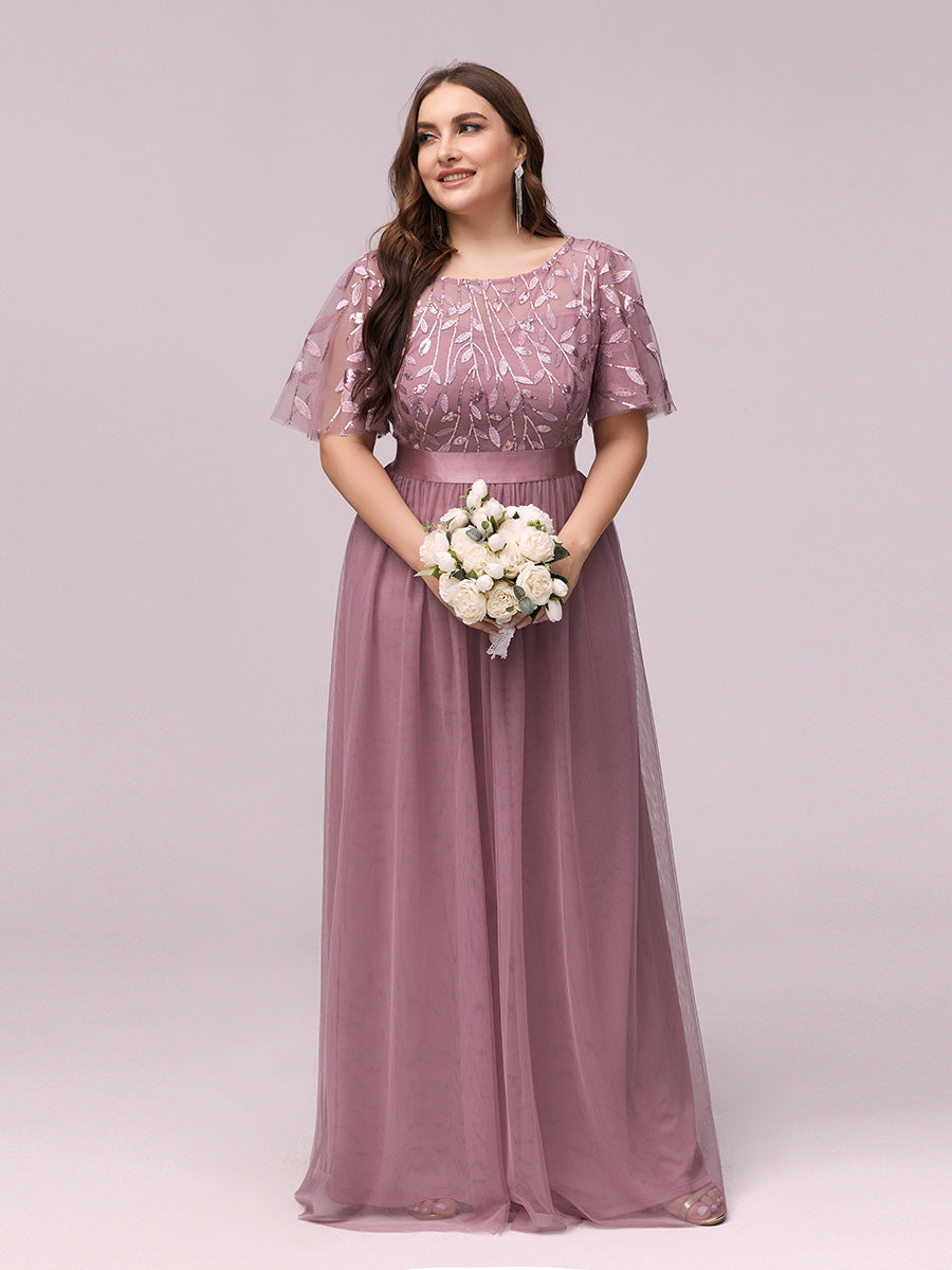Damen A-Line Kurzarm Bodenlanges Abendkleid 00906 #farbe_Orchideenviolett