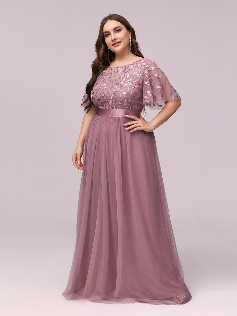 Damen A-Line Kurzarm Bodenlanges Abendkleid 00907 #farbe_Orchideenviolett