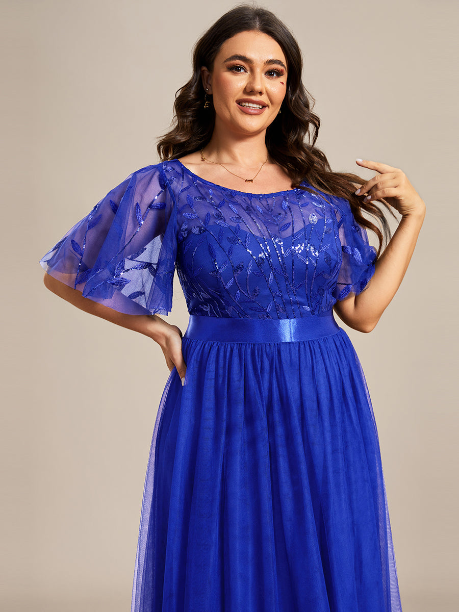 Damen A-Line Kurzarm Bodenlanges Abendkleid 00904 #farbe_Saphirblau