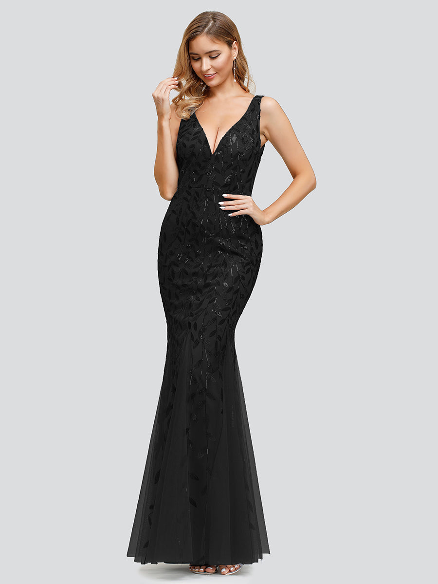Aermelloses Abendkleid mit doppeltem V-Ausschnitt #Farbe_Schwarz