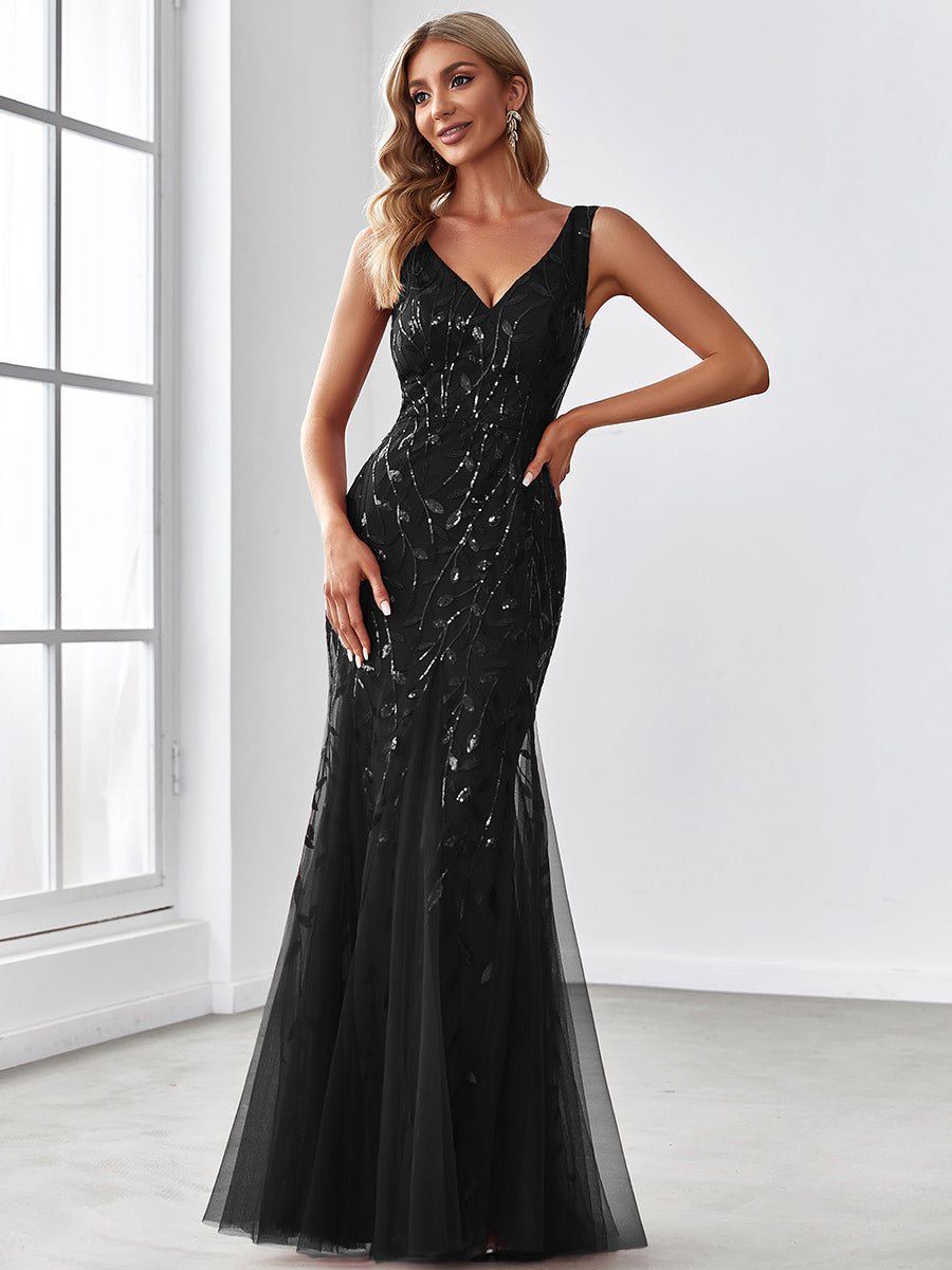 Aermelloses Abendkleid mit doppeltem V-Ausschnitt #Farbe_Schwarz