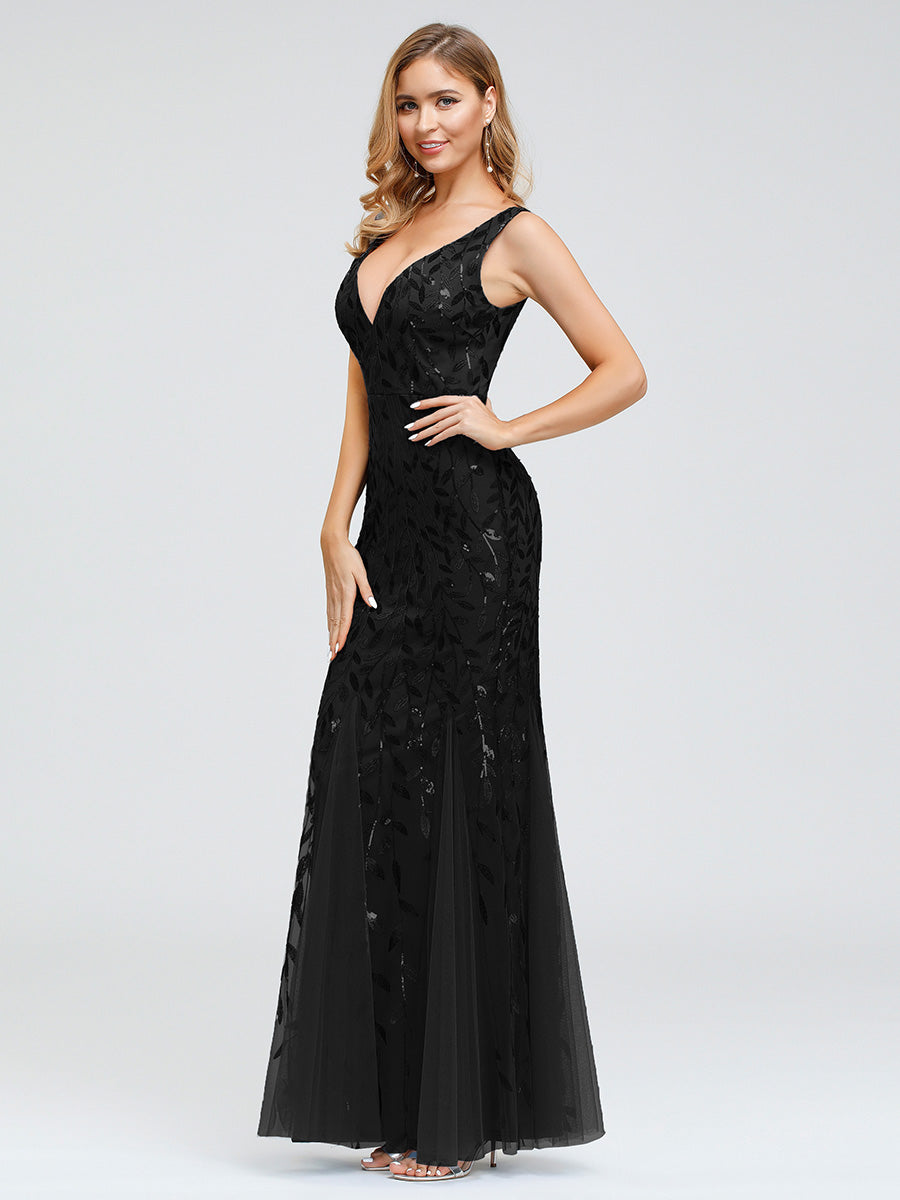 Aermelloses Abendkleid mit doppeltem V-Ausschnitt #Farbe_Schwarz