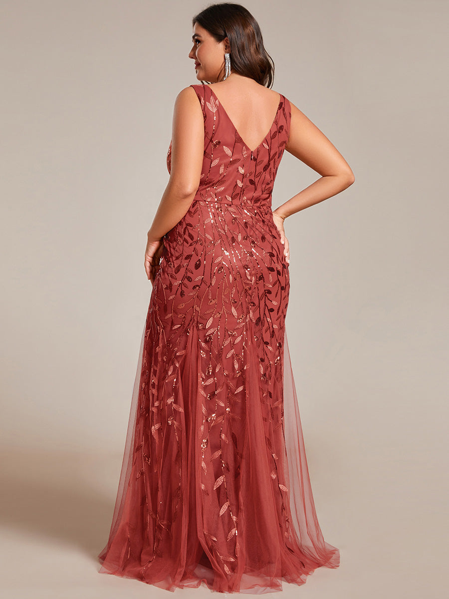 Aermelloses Abendkleid mit doppeltem V-Ausschnitt #Farbe_Gebranntes Orange
