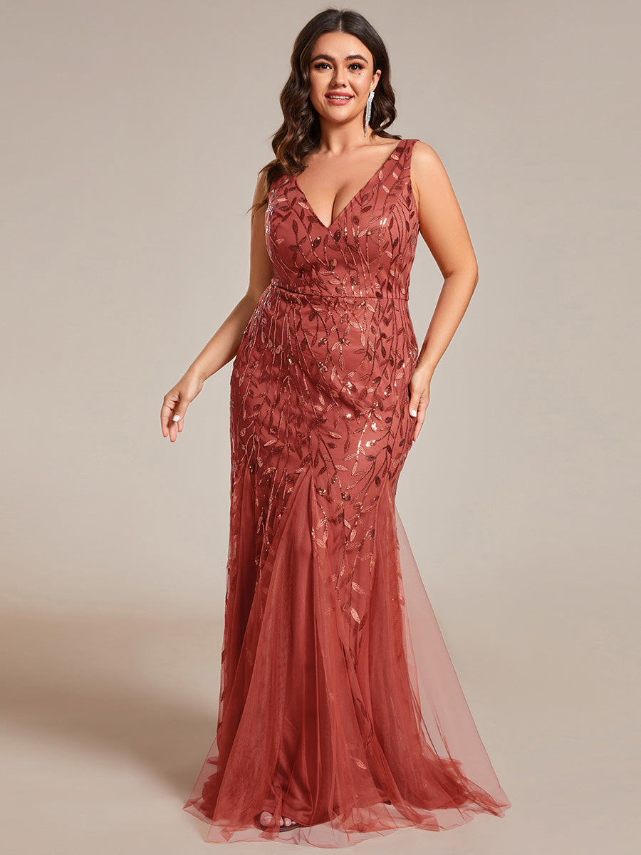 Aermelloses Abendkleid mit doppeltem V-Ausschnitt #Farbe_Gebranntes Orange